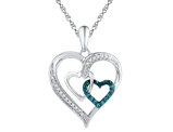 Triple Heart Enhanced Blue Diamond Pendant Necklace in Sterling Silver 1/10 Carat (ctw)